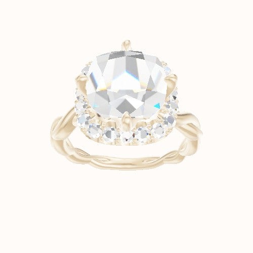 Cobra solitaire Twist Engagement Ring With Petal Prong Halo Head