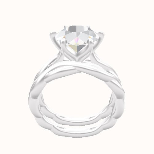 Cobra solitaire Twist Engagement Ring With Petal Six Prong Head and Matching Band