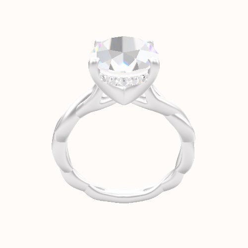 Cobra solitaire Twist Engagement Ring With V Prong with Hidden Halo Head