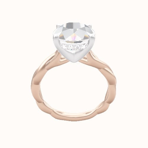 Cobra solitaire Twist Engagement Ring With V Prong with Hidden Halo Head