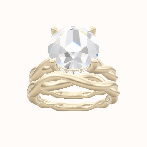 Cobra solitaire Twist Engagement Ring With V Prong with Hidden Halo Head and Matching Band