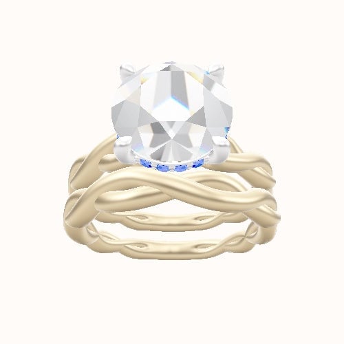 Cobra solitaire Twist Engagement Ring With V Prong with Hidden Halo Head and Matching Band