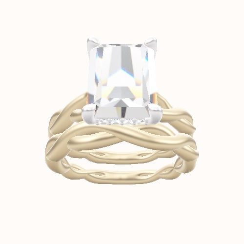 Cobra solitaire Twist Engagement Ring With V Prong with Hidden Halo Head and Matching Band