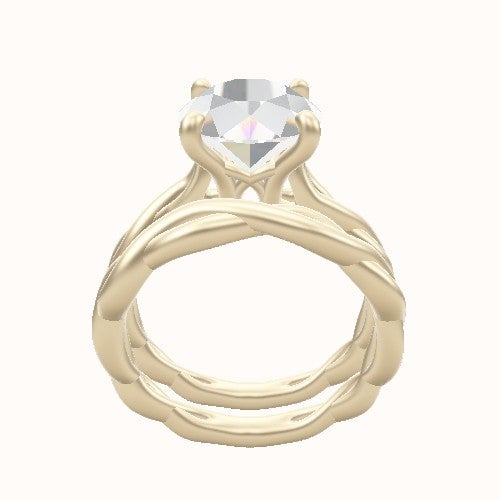 Cobra solitaire Twist Engagement Ring With X Gallery Head and Matching Band