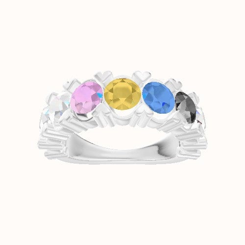 Custom Alternating Lab Diamond Bezel Set Eternity Band with Black Diamond, Blue Topaz, Citrine, Tourmaline