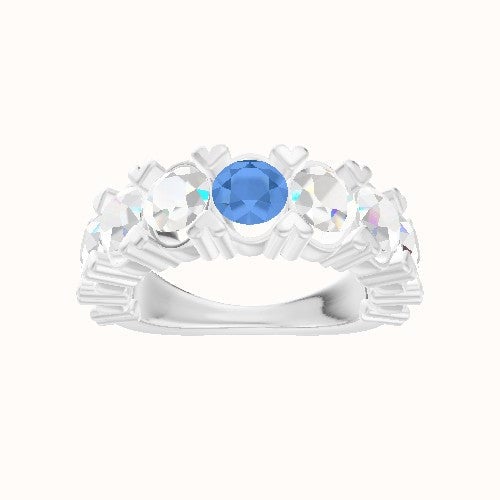 Custom Alternating Lab Diamond Bezel Set Eternity Band with Blue Topaz