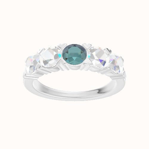 Custom Five-Stone Round Diamond Wedding Ring with Alexandrite