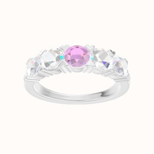 Custom Five-Stone Round Diamond Wedding Ring with Tourmaline