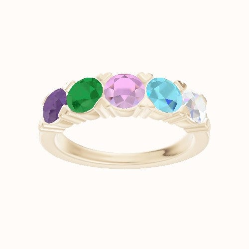Custom Five-Stone Round Lab Diamond Wedding Ring with Amethyst, Emerald, Tourmaline, Aquamarine