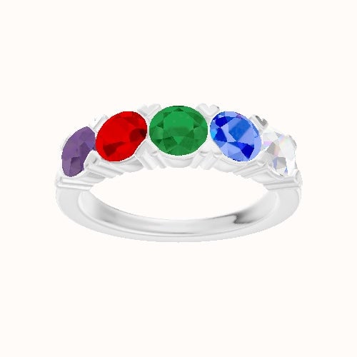 Custom Five-Stone Round Lab Diamond Wedding Ring with Amethyst, Ruby, Emerald, Sapphire