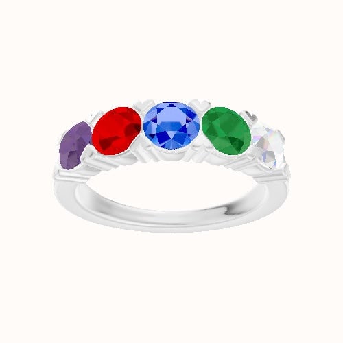 Custom Five-Stone Round Lab Diamond Wedding Ring with Amethyst, Ruby, Sapphire, Emerald