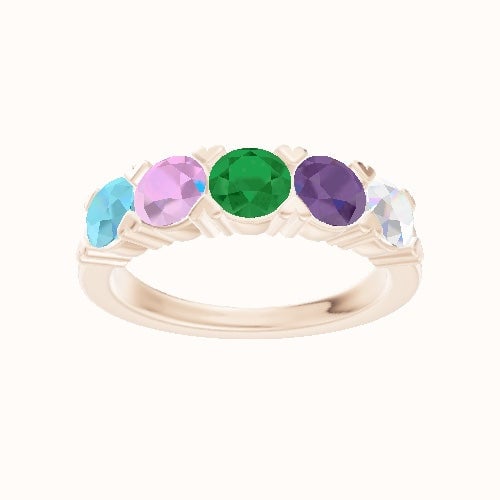 Custom Five-Stone Round Lab Diamond Wedding Ring with Aquamarine, Tourmaline, Emerald, Amethyst