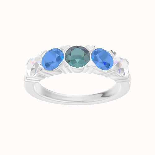 Custom Five-Stone Round Lab Diamond Wedding Ring with Blue Topaz, Alexandrite, Blue Topaz