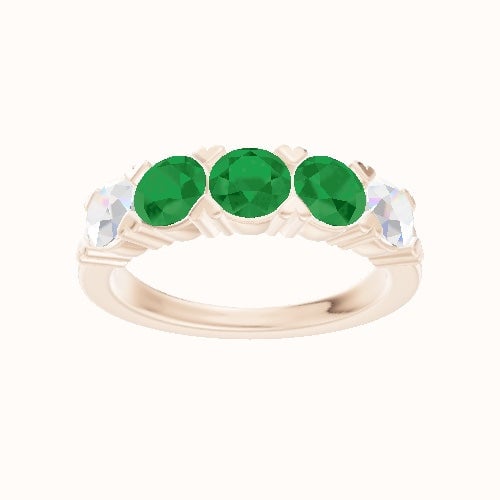 Custom Five-Stone Round Lab Diamond Wedding Ring with Emerald, Emerald, Emerald