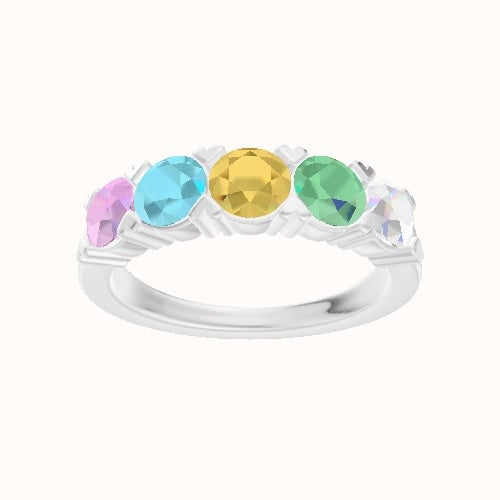 Custom Five-Stone Round Lab Diamond Wedding Ring with Tourmaline, Aquamarine, Citrine, Peridot