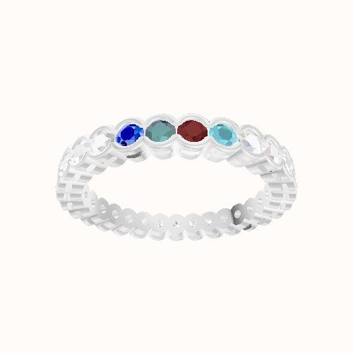 Custom Half Bezel Round Diamond Eternity Band with Aquamarine, Garnet, Alexandrite, Sapphire