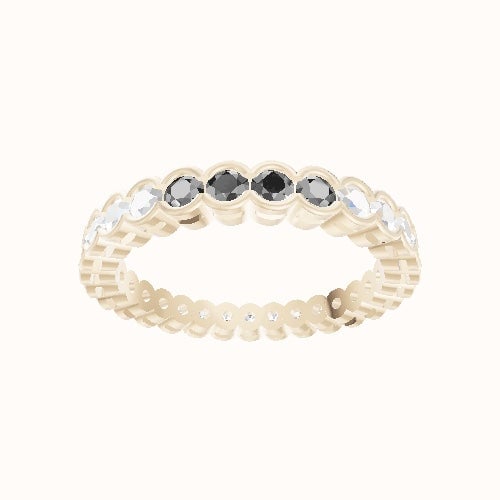 Custom Half Bezel Round Diamond Eternity Band with Black Diamond, Black Diamond, Black Diamond, Black Diamond