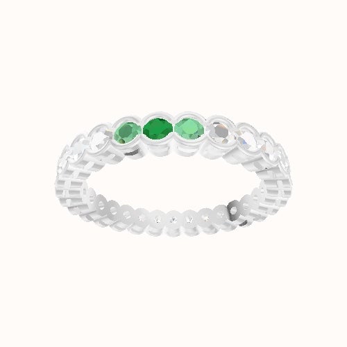 Custom Half Bezel Round Diamond Eternity Band with Peridot, Emerald, Peridot