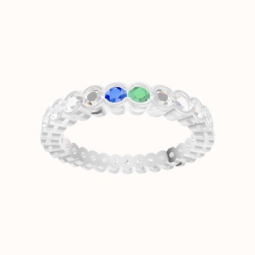 Custom Half Bezel Round Diamond Eternity Band with Peridot, Sapphire