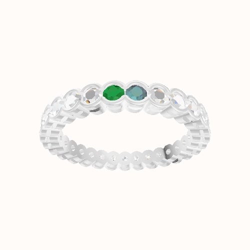 Custom Half Bezel Round Lab Diamond Eternity Band with Alexandrite, Emerald