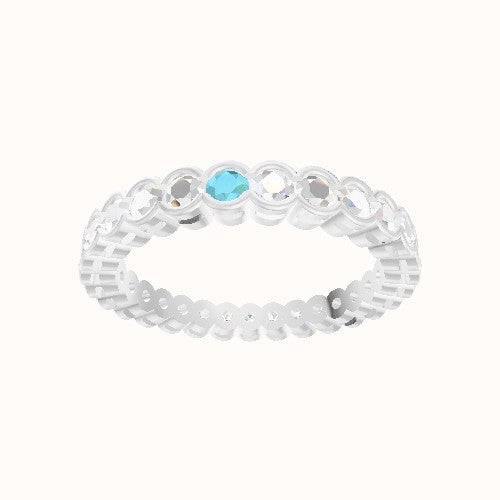 Custom Half Bezel Round Lab Diamond Eternity Band with Aquamarine