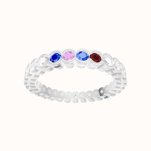 Custom Half Bezel Round Lab Diamond Eternity Band with Garnet, Sapphire, Tourmaline, Sapphire