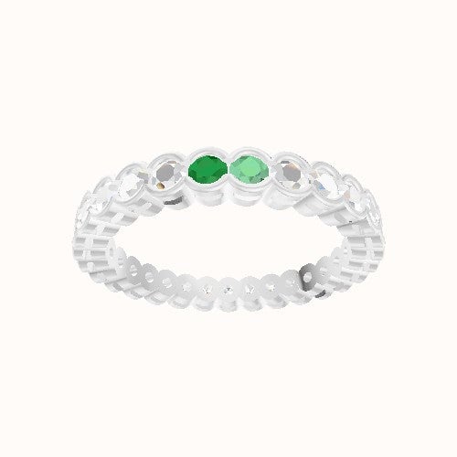Custom Half Bezel Round Lab Diamond Eternity Band with Peridot, Emerald