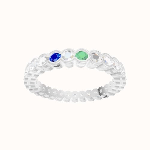 Custom Half Bezel Round Lab Diamond Eternity Band with Peridot, Lab Diamond, Sapphire