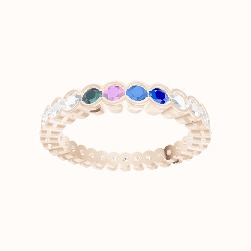 Custom Half Bezel Round Lab Diamond Eternity Band with Sapphire, Blue Topaz, Tourmaline, Alexandrite