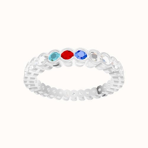 Custom Half Bezel Round Lab Diamond Eternity Band with Sapphire, Ruby, Aquamarine