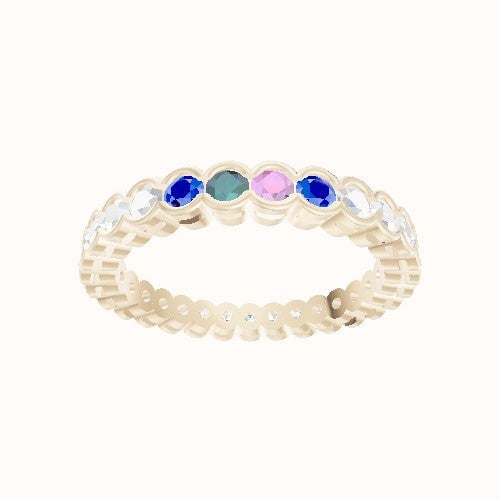 Custom Half Bezel Round Lab Diamond Eternity Band with Sapphire, Tourmaline, Alexandrite, Sapphire