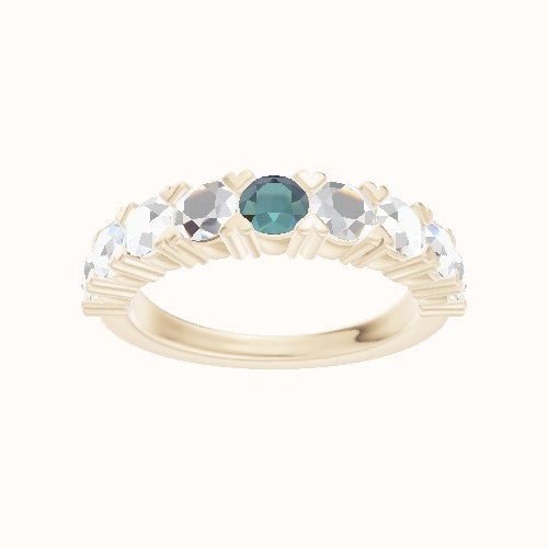 Custom Nine-Stone Round Lab Diamond Wedding Ring with Alexandrite