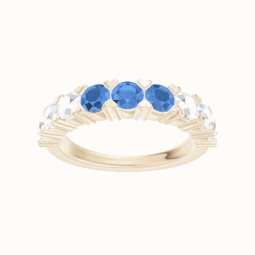Custom Nine-Stone Round Lab Diamond Wedding Ring with Blue Topaz, Blue Topaz, Blue Topaz