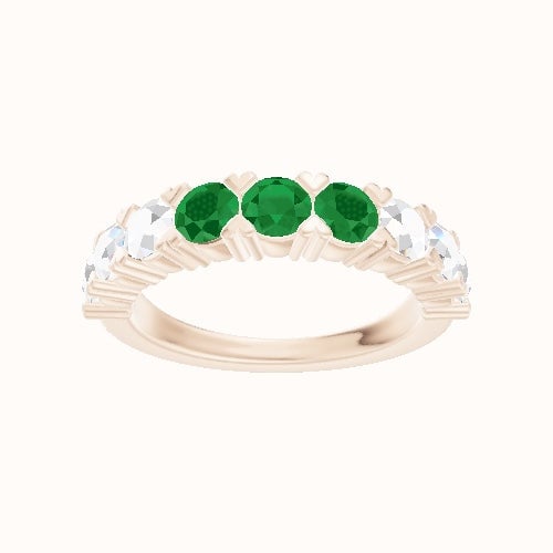 Custom Nine-Stone Round Lab Diamond Wedding Ring with Emerald, Emerald, Emerald