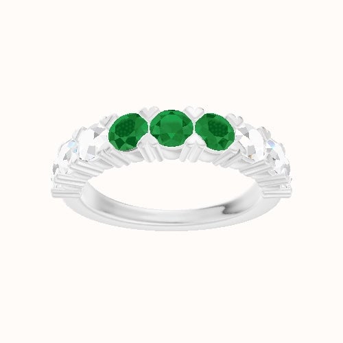 Custom Nine-Stone Round Lab Diamond Wedding Ring with Emerald, Emerald, Emerald