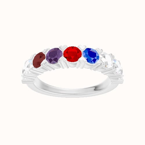 Custom Nine-Stone Round Lab Diamond Wedding Ring with Garnet, Amethyst, Ruby, Sapphire