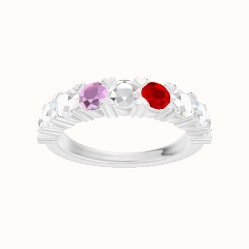 Custom Nine-Stone Round Lab Diamond Wedding Ring with Tourmaline, Lab Diamond, Ruby