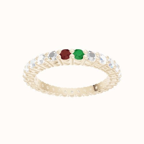 Custom Round Shared Prong Diamond Eternity Band with Emerald, Garnet