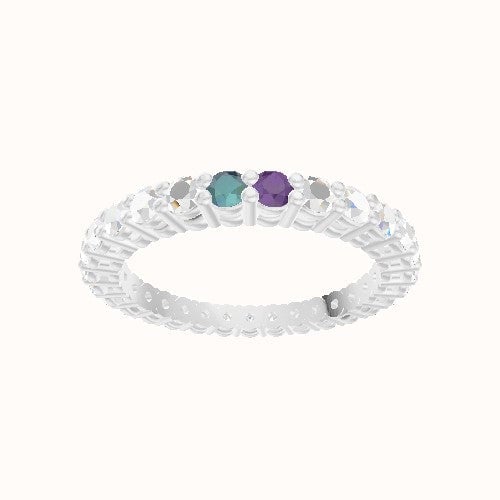 Custom Round Shared Prong Lab Diamond Eternity Band with Amethyst, Alexandrite