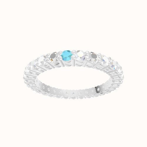 Custom Round Shared Prong Lab Diamond Eternity Band with Aquamarine