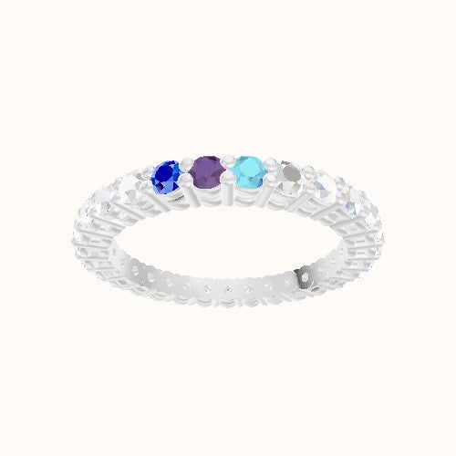 Custom Round Shared Prong Lab Diamond Eternity Band with Aquamarine, Amethyst, Sapphire