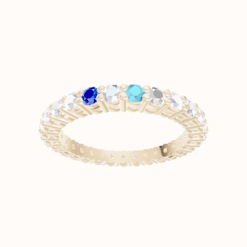 Custom Round Shared Prong Lab Diamond Eternity Band with Aquamarine, Lab Diamond, Sapphire