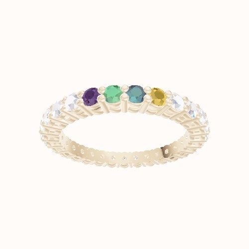 Custom Round Shared Prong Lab Diamond Eternity Band with Citrine, Alexandrite, Peridot, Amethyst