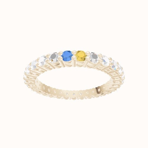 Custom Round Shared Prong Lab Diamond Eternity Band with Citrine, Blue Topaz