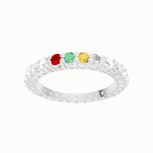 Custom Round Shared Prong Lab Diamond Eternity Band with Citrine, Peridot, Ruby
