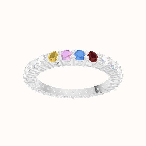 Custom Round Shared Prong Lab Diamond Eternity Band with Garnet, Blue Topaz, Tourmaline, Citrine
