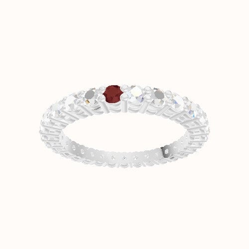 Custom Round Shared Prong Lab Diamond Eternity Band with Garnet