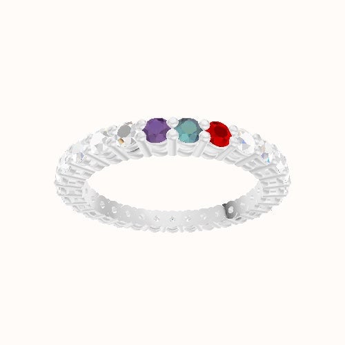 Custom Round Shared Prong Lab Diamond Eternity Band with Ruby, Alexandrite, Amethyst, Lab Diamond