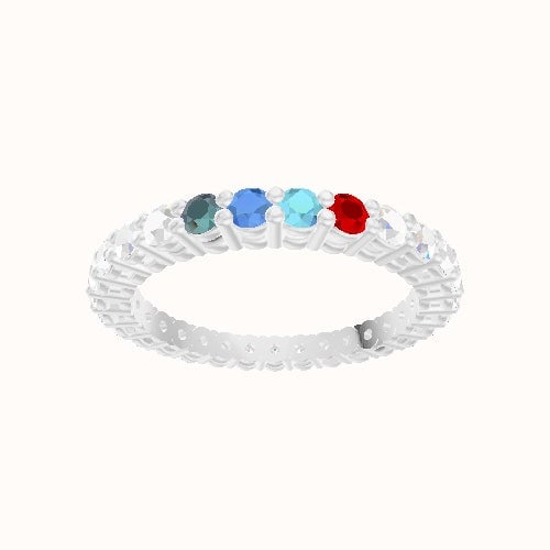 Custom Round Shared Prong Lab Diamond Eternity Band with Ruby, Aquamarine, Blue Topaz, Alexandrite