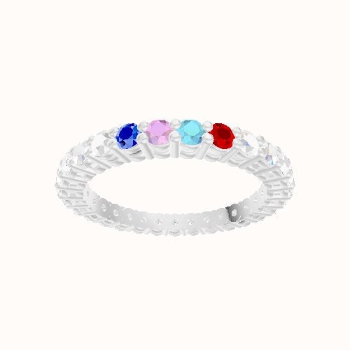 Custom Round Shared Prong Lab Diamond Eternity Band with Ruby, Aquamarine, Tourmaline, Sapphire